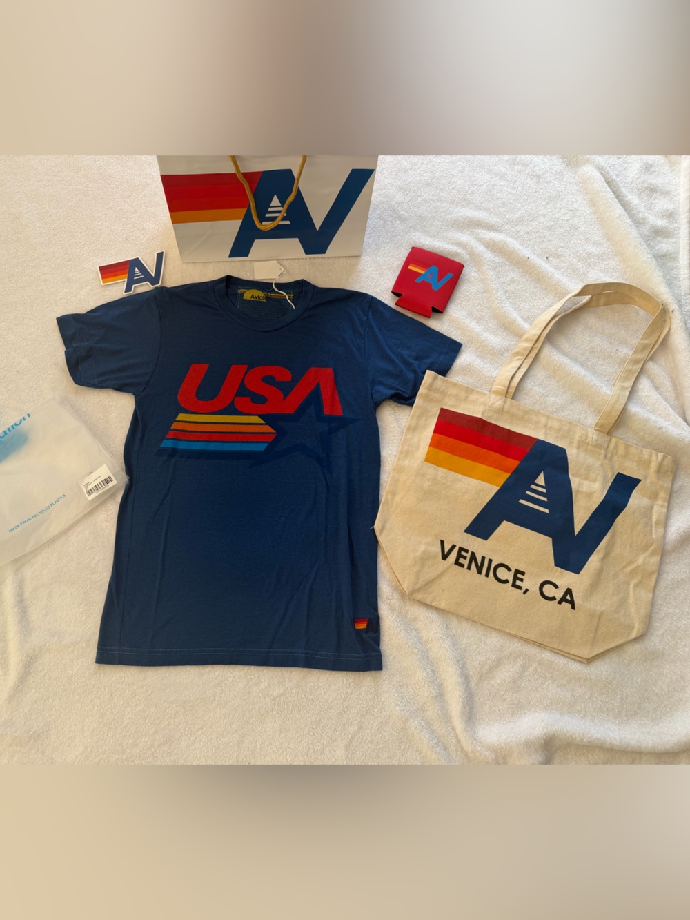 NWT Aviator Nation USA STAR  TEE - Small + TOTE Bag